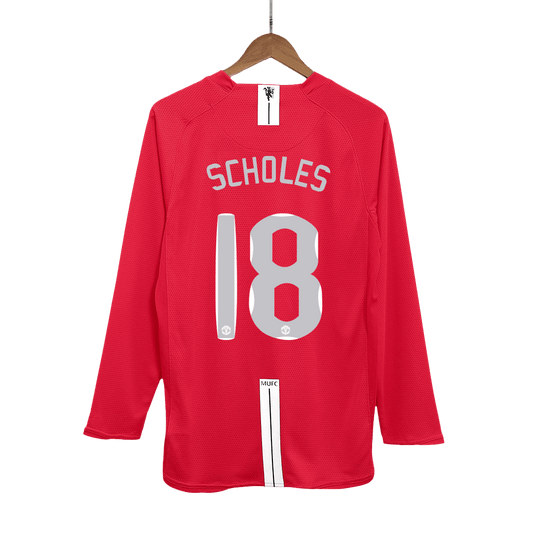 Domácí Retro Dres Manchester United 2007/08 Long Sleeve SCHOLES #18 - UCL Final